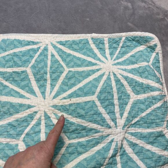 Sanibel Home Pillow Shams (2) Set Standard Turquoise Geometric Quilted Tie Back - Picture 8 of 9